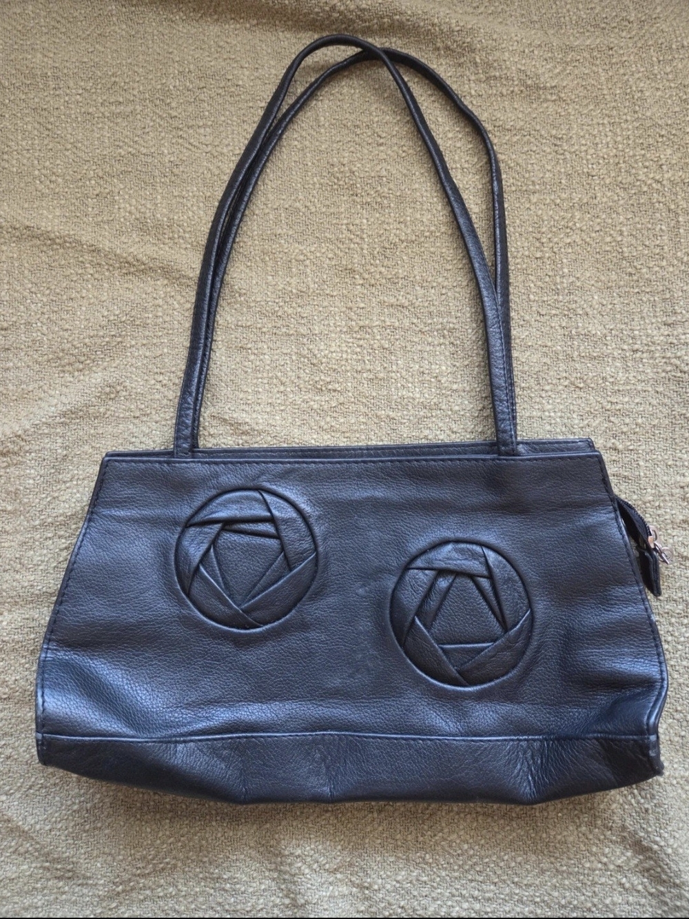 Francesco Biasia Black Leather Shoulder Bag with Rosette Panels